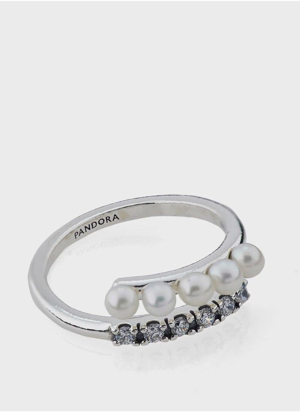 Elegant Freshwater Pearls & Pavé Sterling Silver Open Ring - Image 1