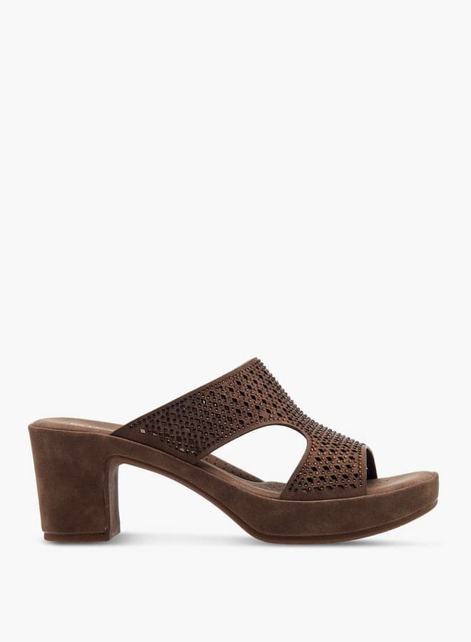 Elegant Laser-Cut Block Heel Sandals for Women - 90146 J88Brown - Image 1