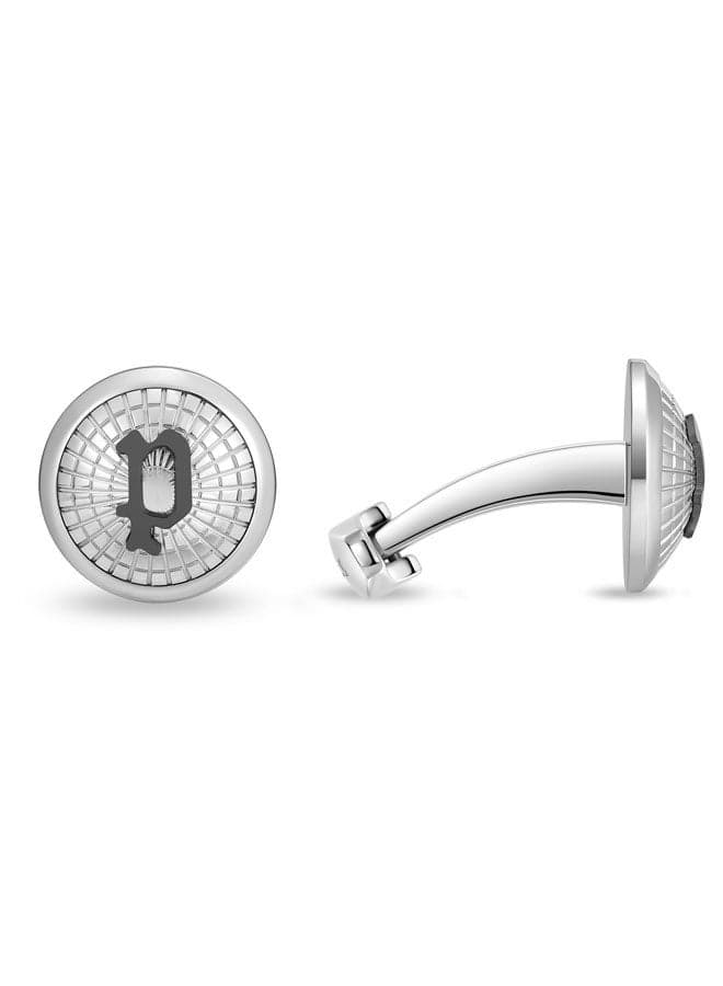 POLICE Silver Decode Netted Cufflinks with Grey 'P' Logo - Image 1