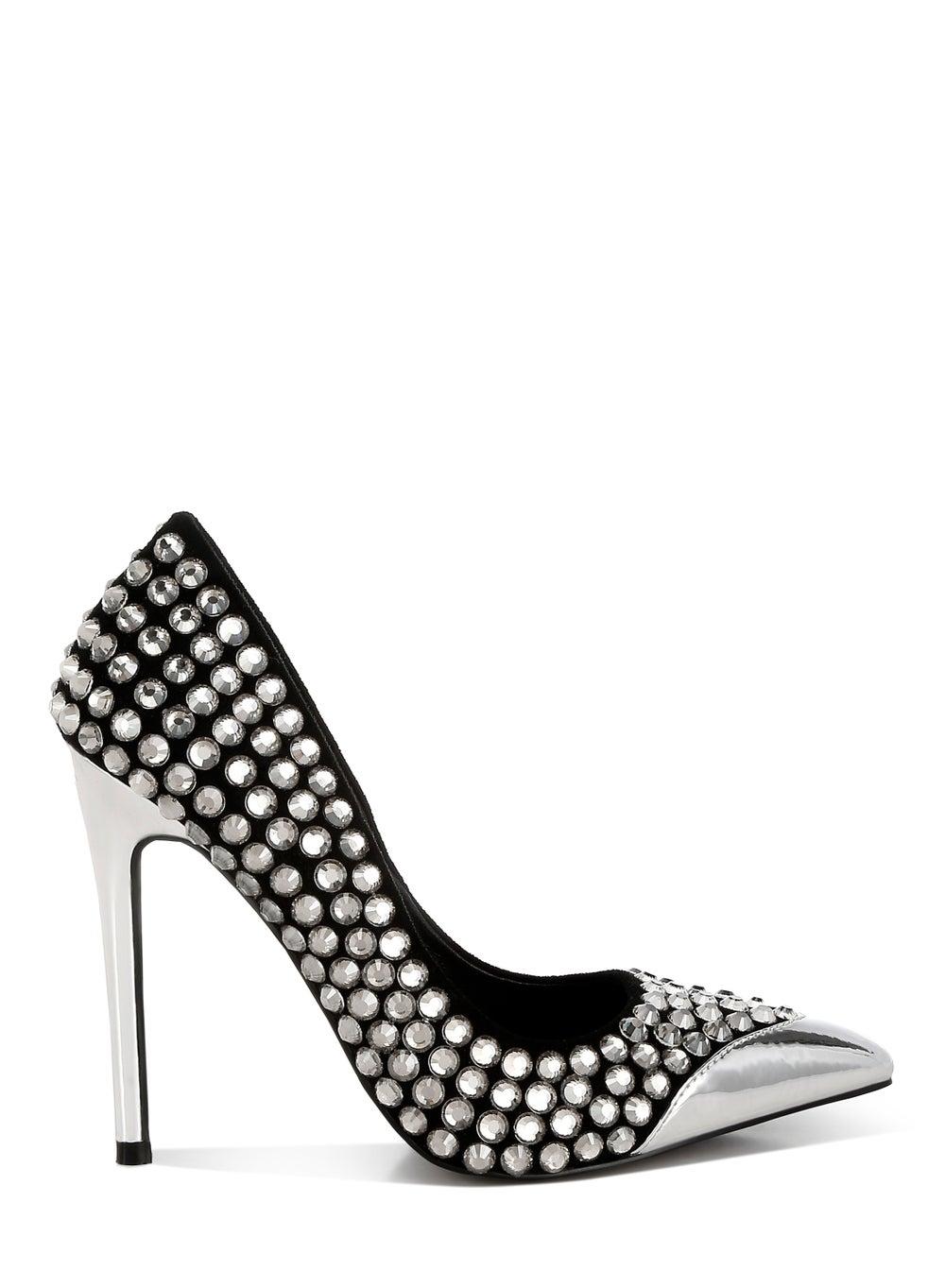 Sh5228 Black Luxe Diamante Stiletto Pumps - Image 1