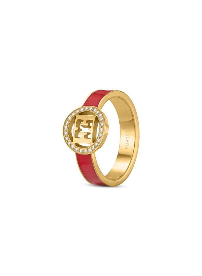 ESCADA Isabella Gold-Plated Cutout Logo Ring with Red Enamel - Image 1