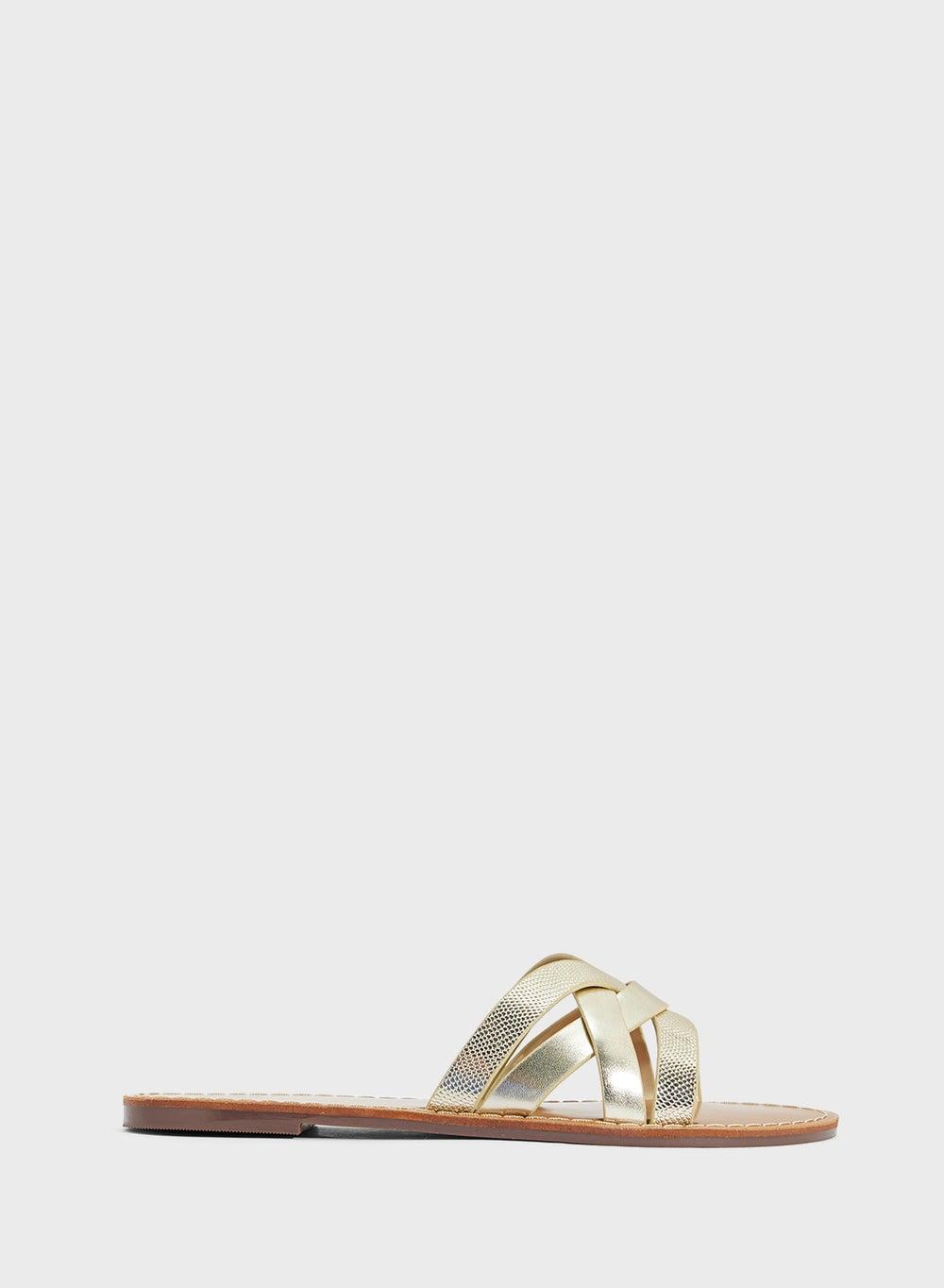 Gold Crossover Strap Flat Sandal - Style A533 B41 - Image 1