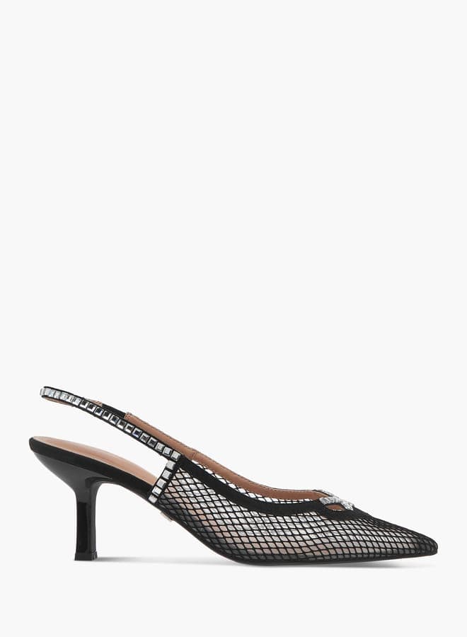 Elegant J09990 003Black Embellished Slingback Kitten Heels - Image 1