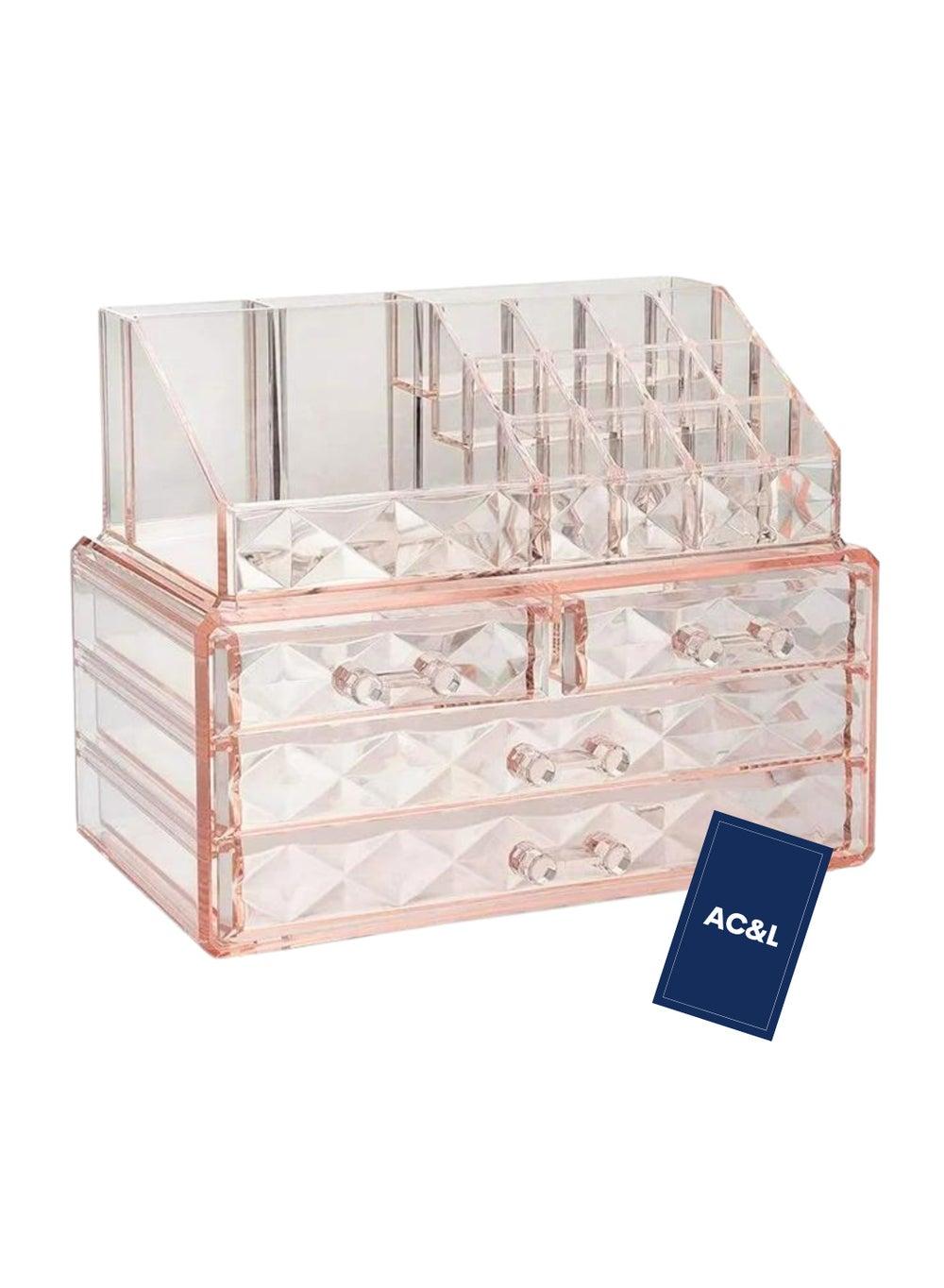 Chic Pink Vanity Makeup Organizer with 4 Drawers - AC&L - Image 1