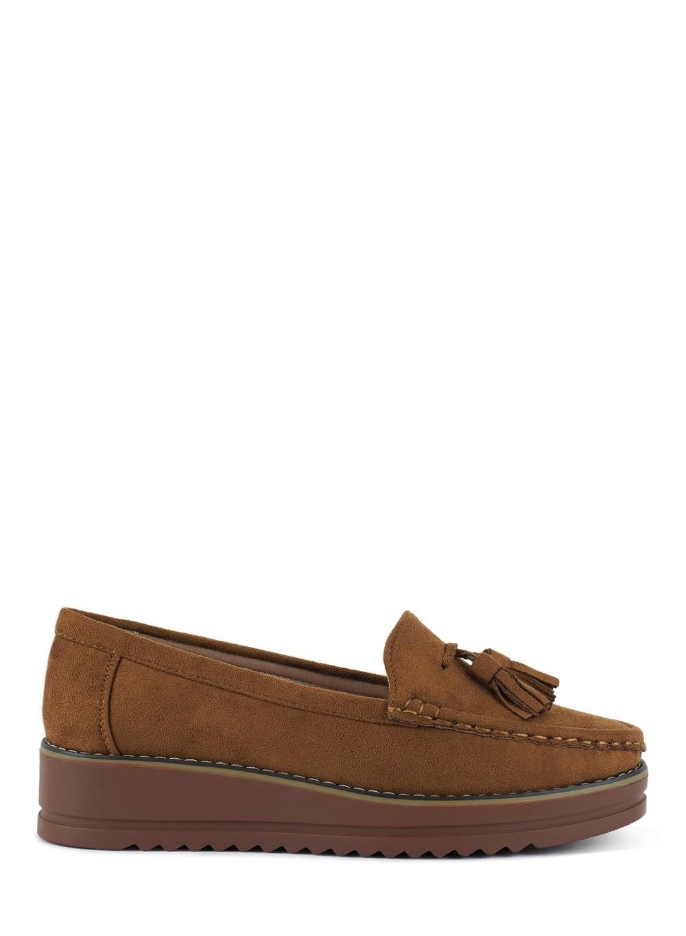 Daiki Sh4502 Tan Platform Tassel Loafers - Elegance Rethought - Image 1