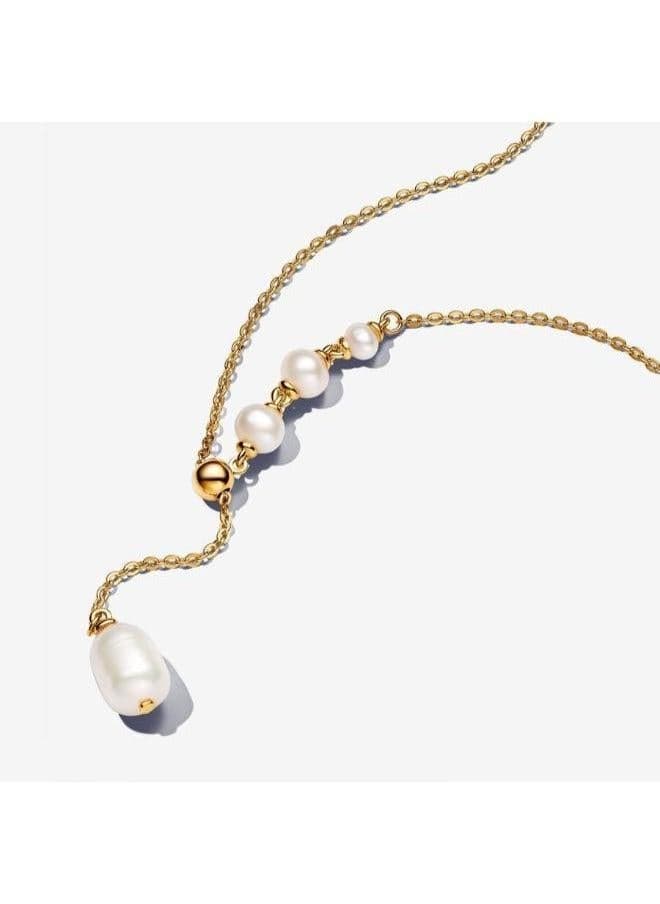 PANDORA Gold Pleated Cultured Pearl Necklace - Elegant Adornment - Image 1