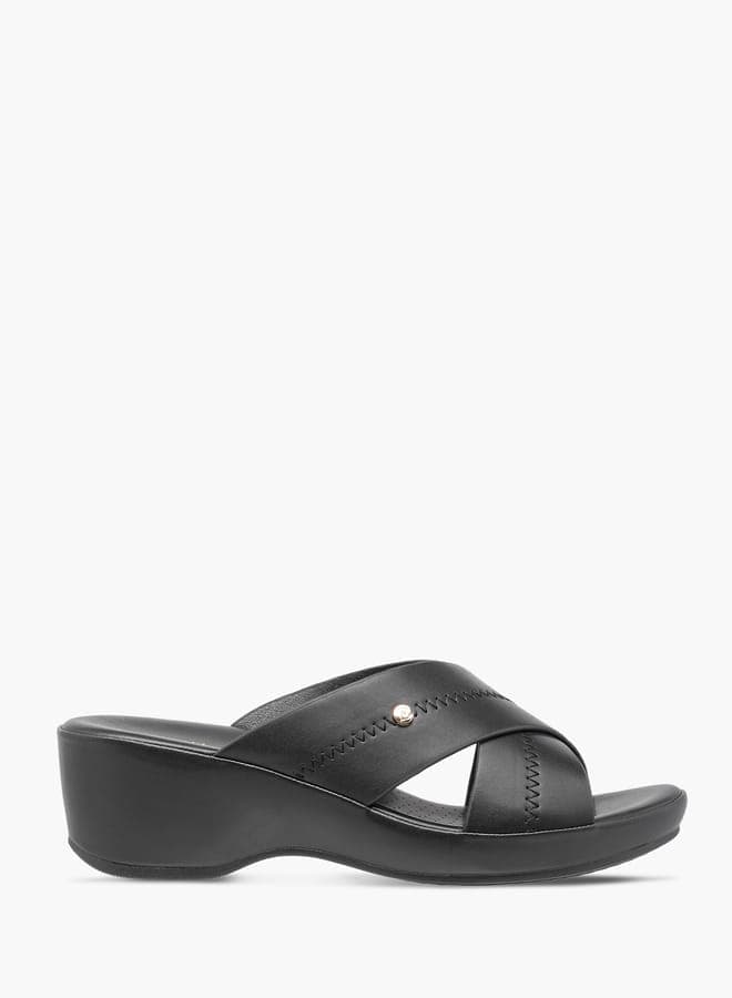 Elegant Cross Strap Black Wedges - Model 36202 L1Black - Image 1