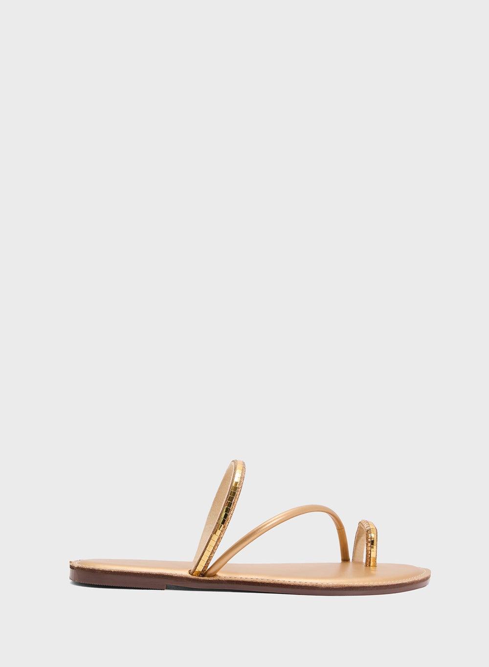 A533 B129 Gold Toe Post Elegance – Timeless Flat Sandals - Image 1