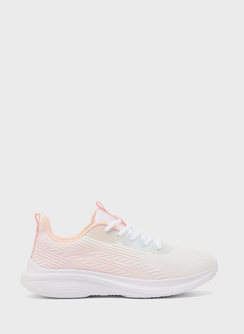 Elegant Soft Knit Low-Top Sneaker in White/Pink - Image 1