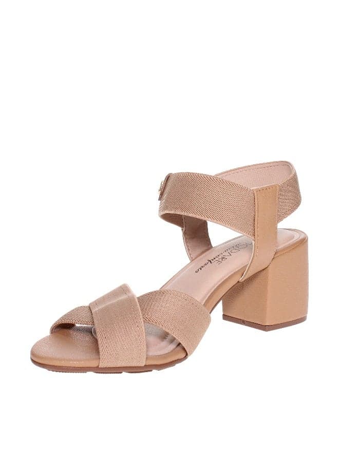 Chic Beige Mid-Heel Slingback Sandals with Ankle Strap - Image 1