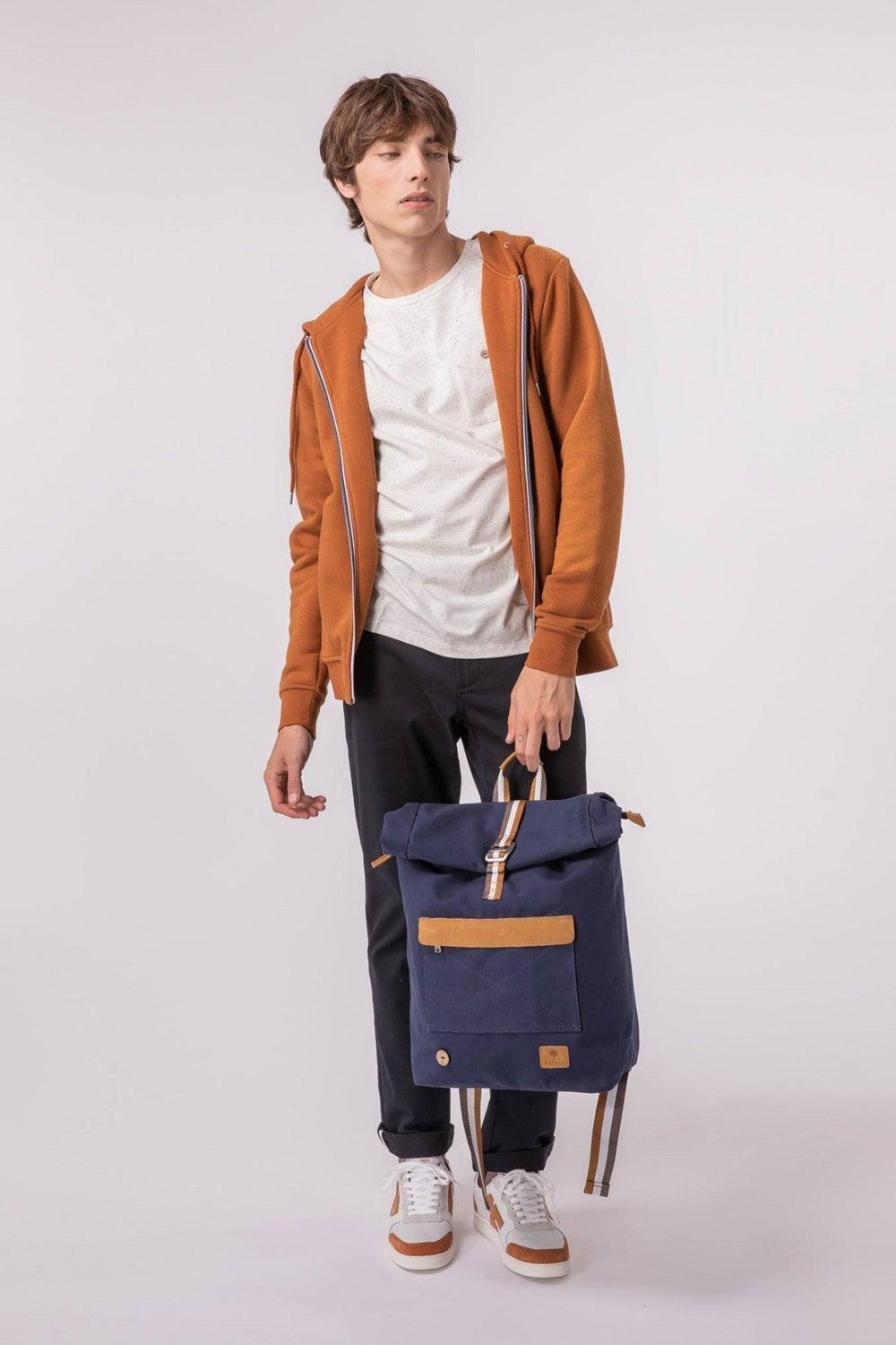 Faguo S19LU0141 Navy & Tawny Recycled Cotton Backpack - Image 1