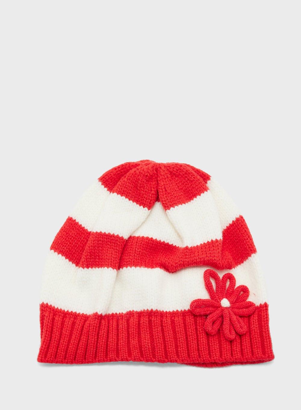 Ginger Striped Floral Beanie - Winter Elegance for Women - Image 1
