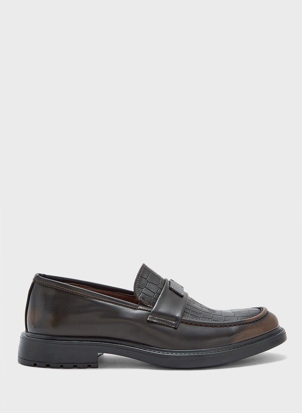 A68315 Croc Emboss Luxe Brown Formal Loafers - Image 1