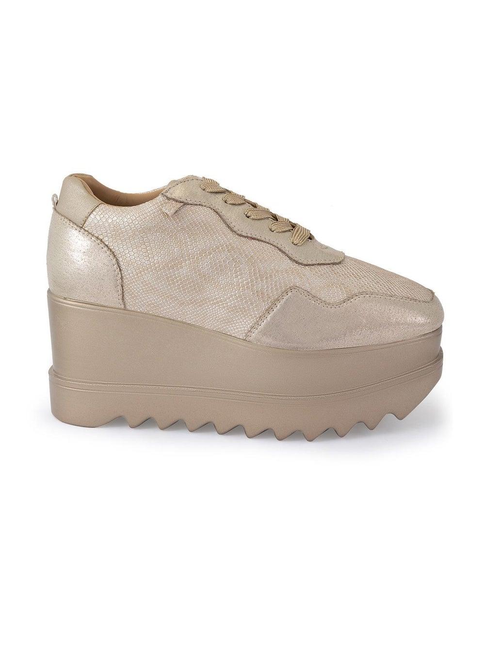 Anaar Groove Champagne Gold Wedge Sneakers for Women - Image 1