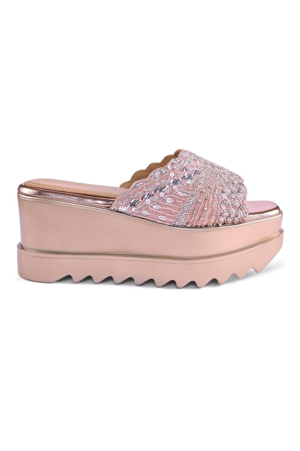 Anaar Leher Pink Satin Wedge Sandals – Exquisite Handcrafted Elegance - Image 1
