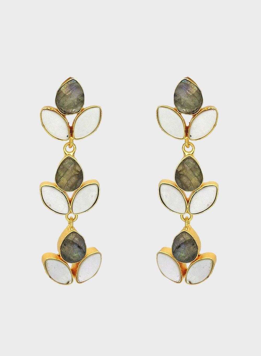 DORI Labradorite Gold-Toned Vine Embellished Earrings - Image 1