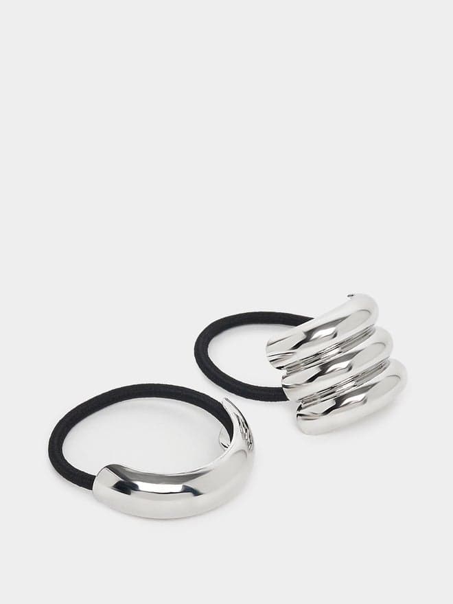 Styli Chic Silver Metal-Accent Elastic Hair Ties - Set of 2 - Image 1