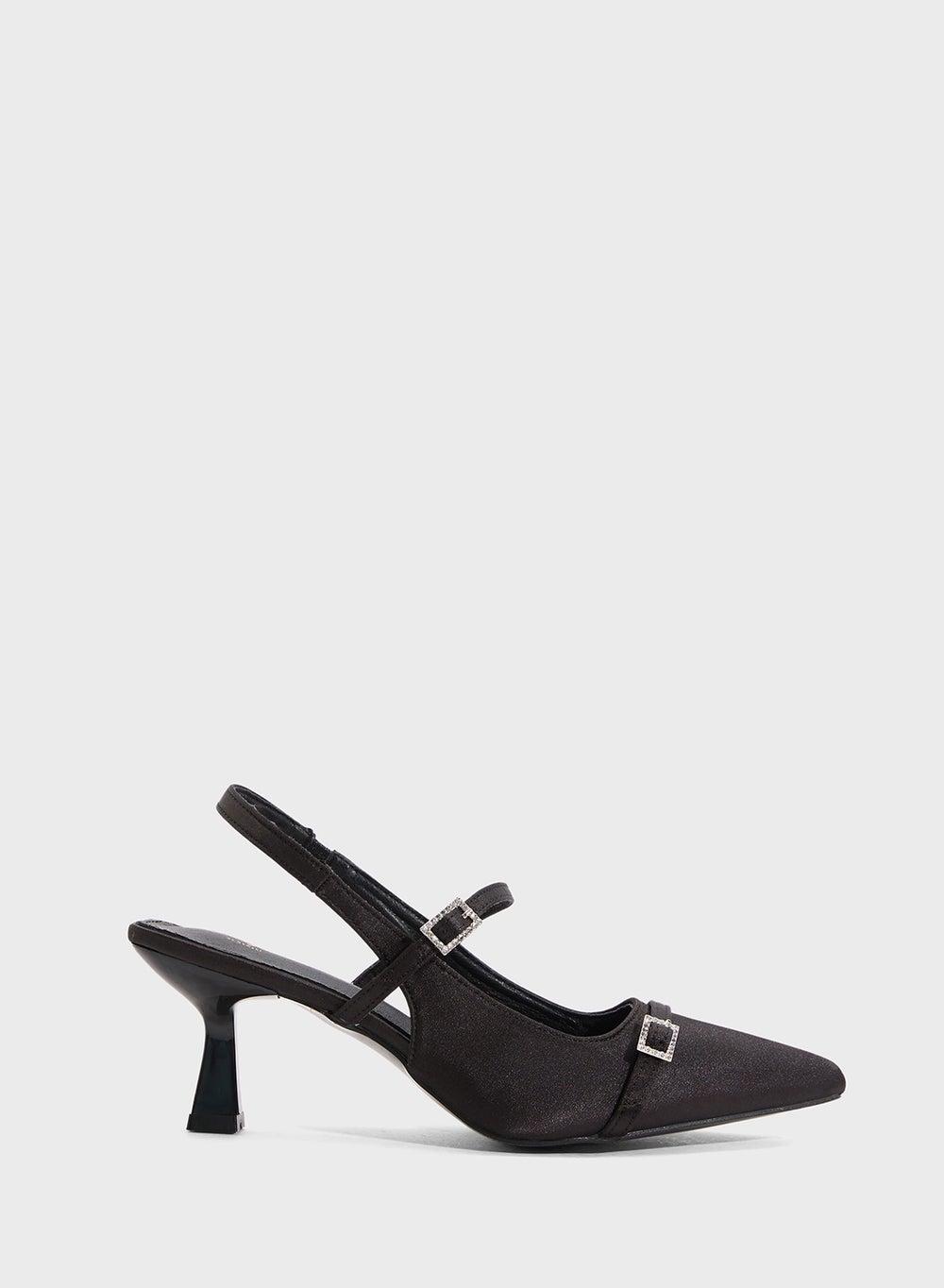 X2503 46 Elegant Black Sling Back Heeled Pumps - Image 1