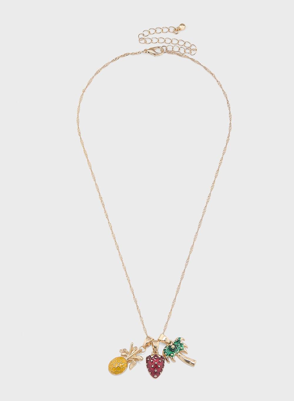 Ginger Pineapple Pendant Elegance Necklace Dual Charms for Women - Image 1