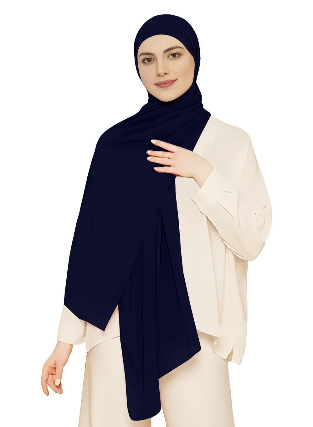 NUKHBAA Navy Blue Chiffon Hijab-H15: Elegance Redefined - Image 1