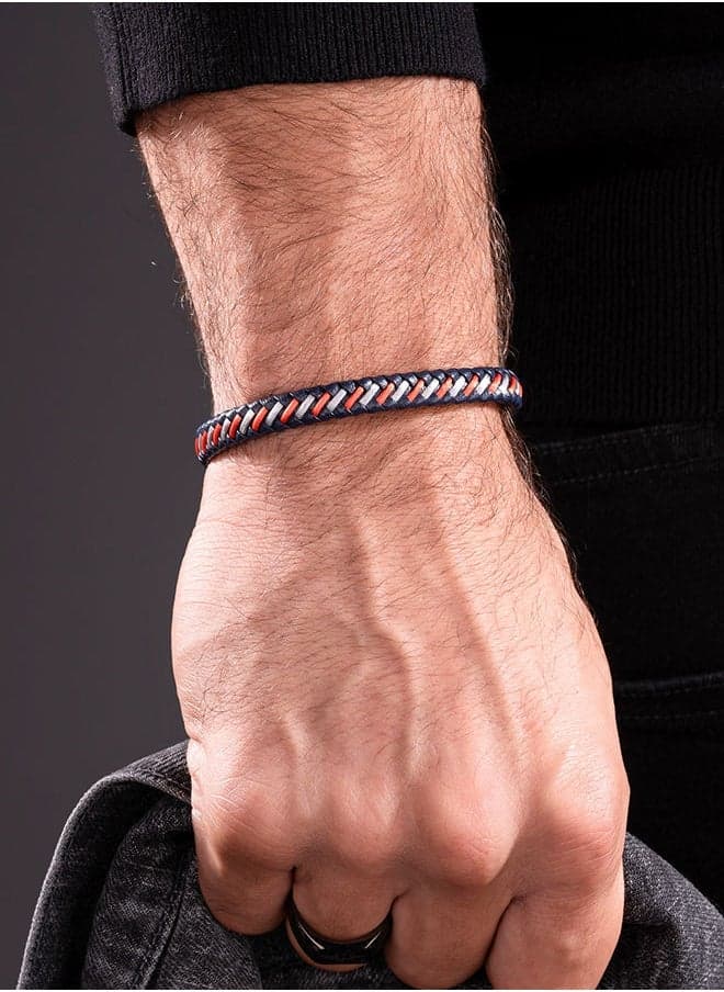 POLICE Twist Navy & Red Woven Leather Gents Bracelet PEAGB0034003 - Image 1