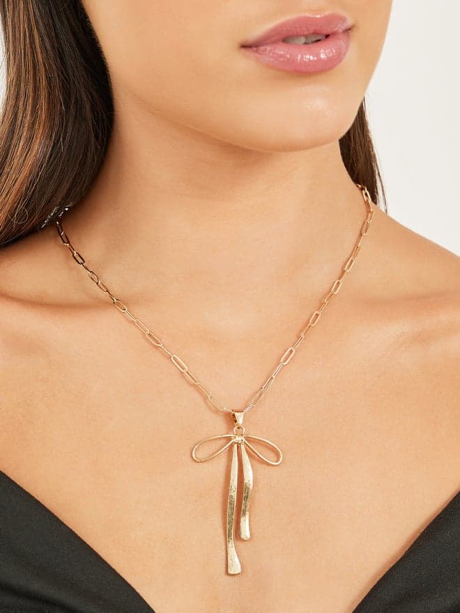 Elegant Styli Bow Pendant Necklace - Exquisite Accessory for Women - Image 1