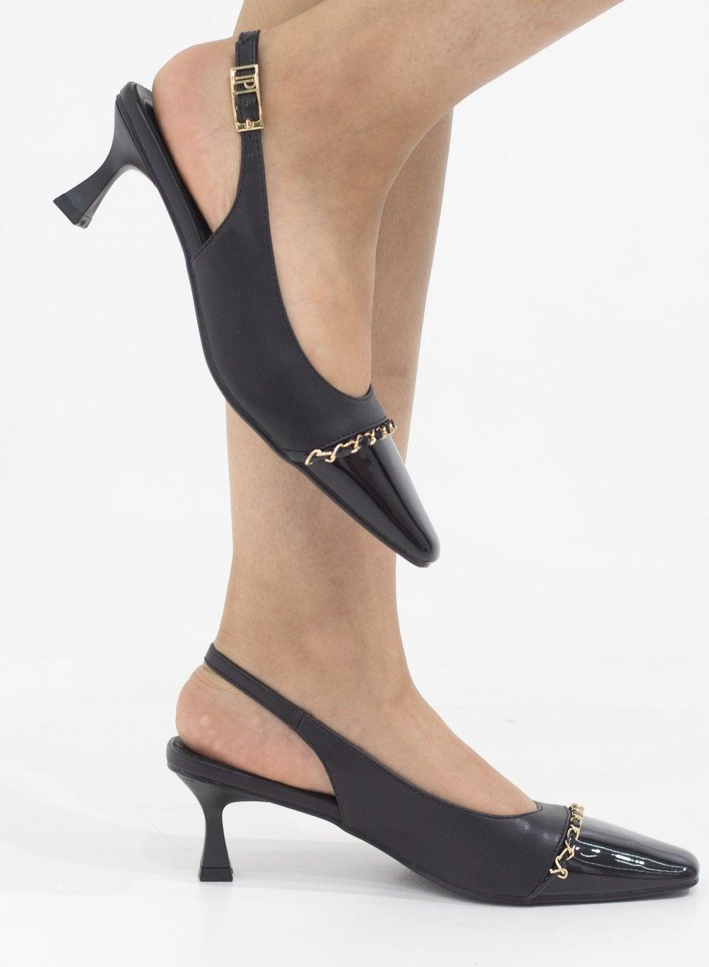Galaxy Chain Detail Mid-Heel Slingbacks in Black - Image 1