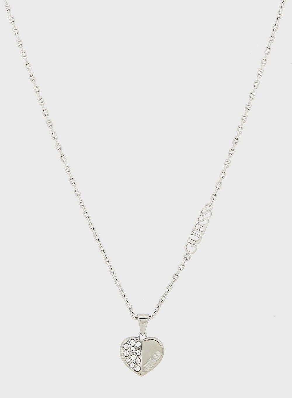 GUESS Heart Charm Elegance Necklace - Silver & Pave - Image 1