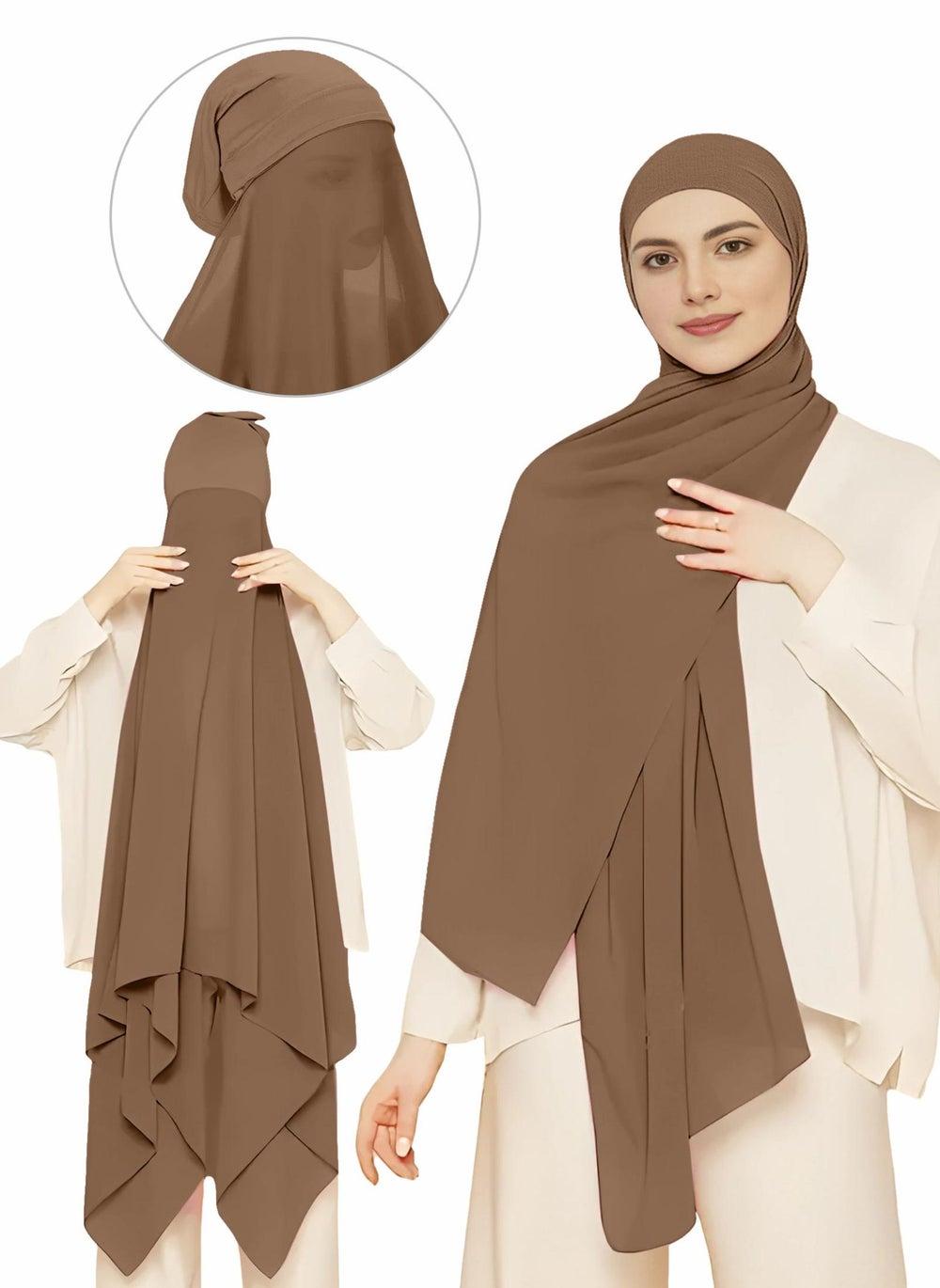 NUKHBAA Dark Brown Instant Hijab Wrap HC11 - Elegance Made Easy - Image 1