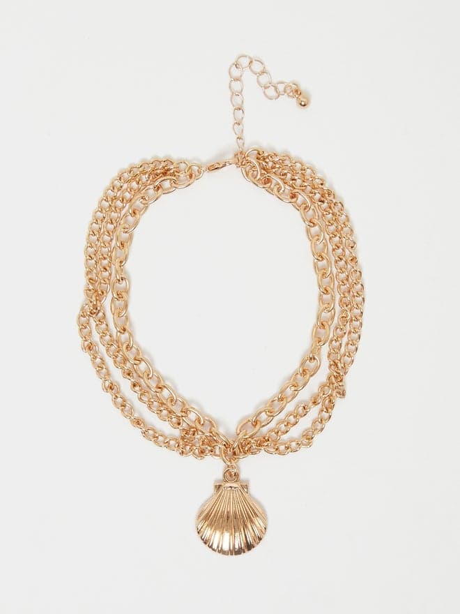 Styli Elegance Shell Drop Layered Anklet with Lobster Clasp - Image 1