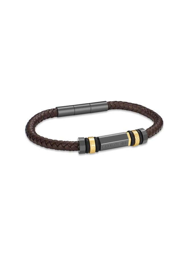 CERRUTI 1881 Narciso Leather Bracelet - Grey-Bronze & Brown - Image 1