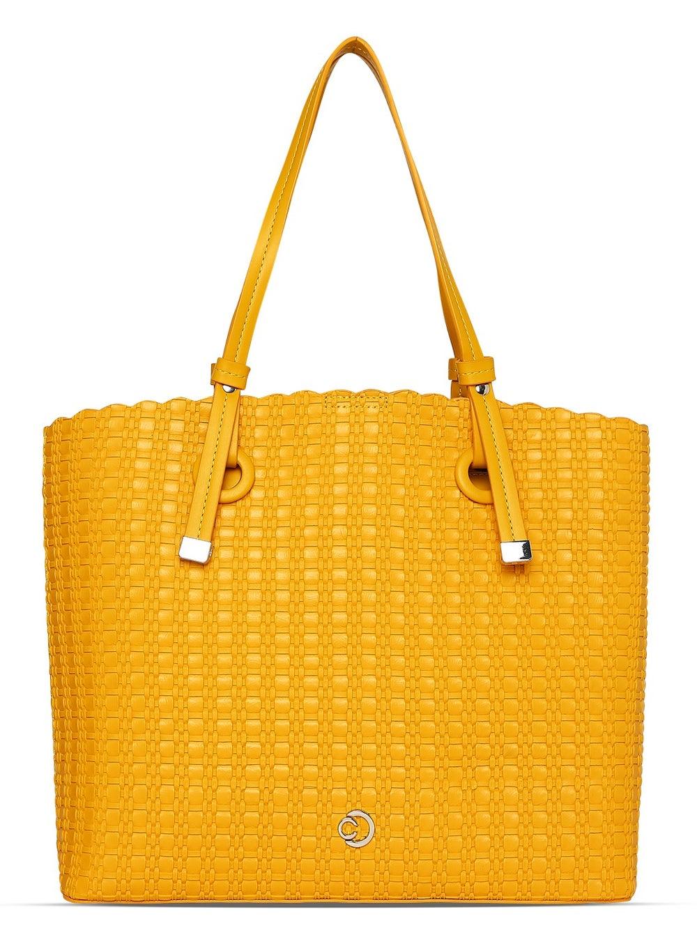 CAPRESE Andrea Abstract Yellow Faux Leather Tote - Image 1