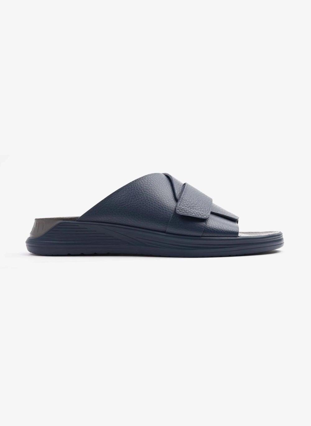 Uomo Cavalier Elegance: Strappy Blue Leather Slides - Image 1