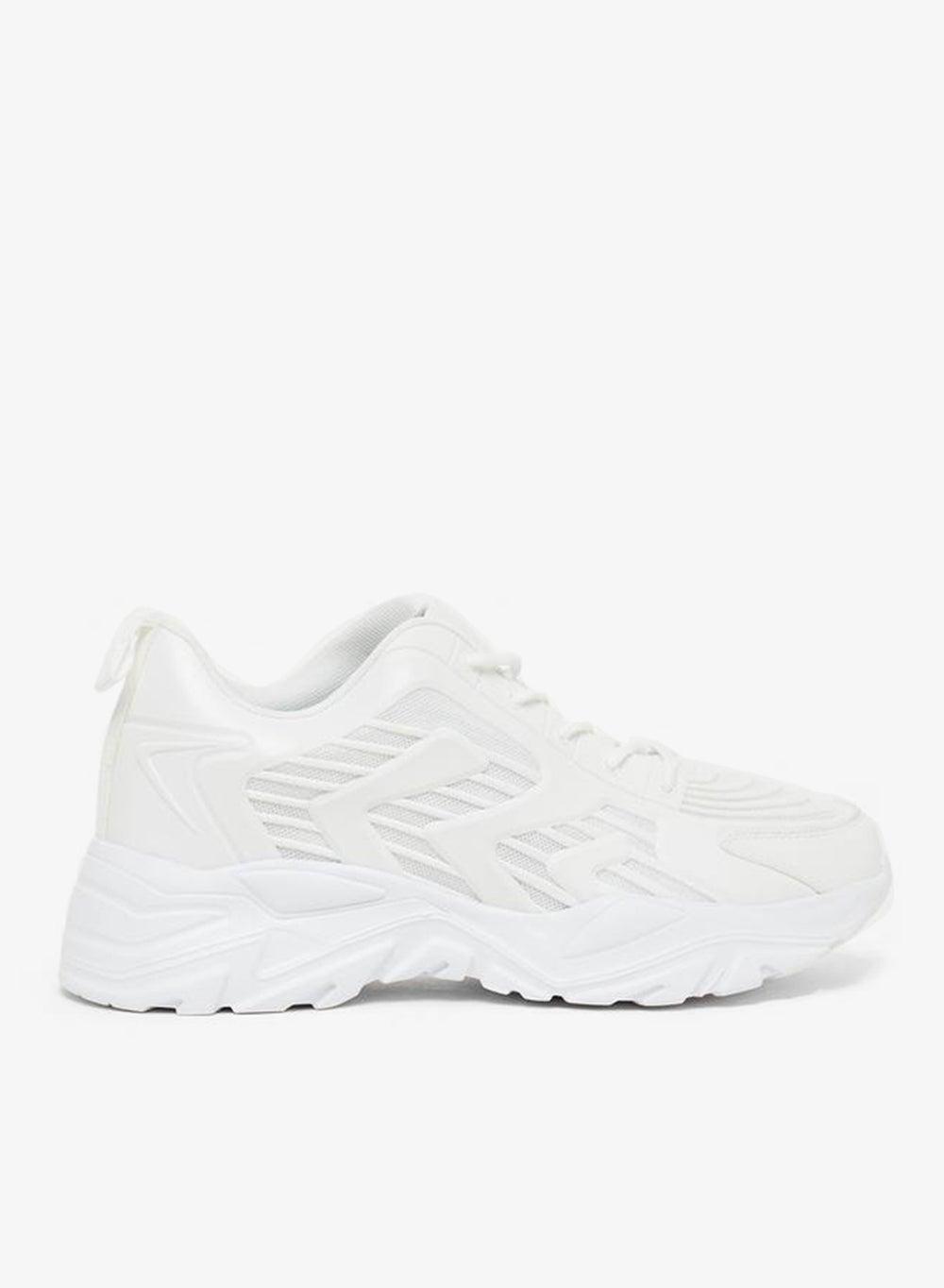 7010317236White Premium Lace-Up Low-Top Sneakers - Image 1