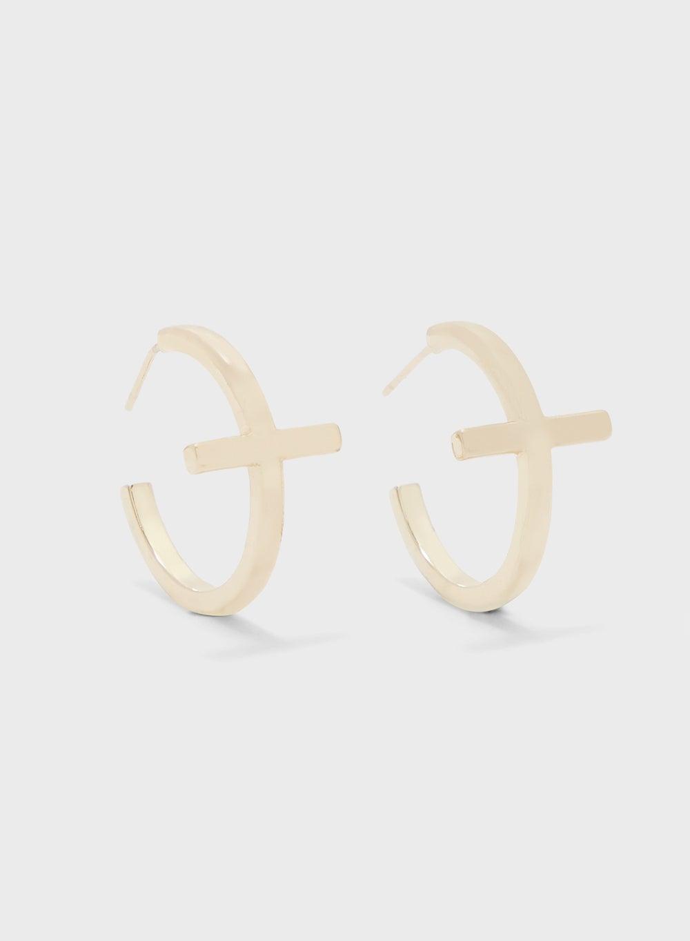 Red's Revenge Curved Cross Hoop Earrings Elegance Redefined - Image 1