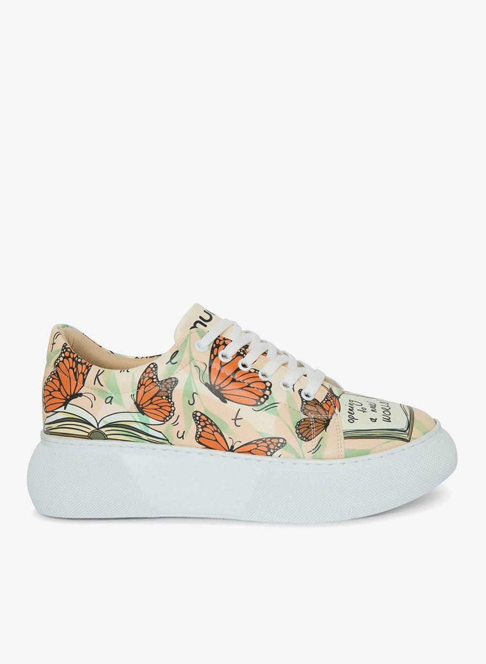 Barcelona-Inspired Book and Butterflies Sneakers - Image 1