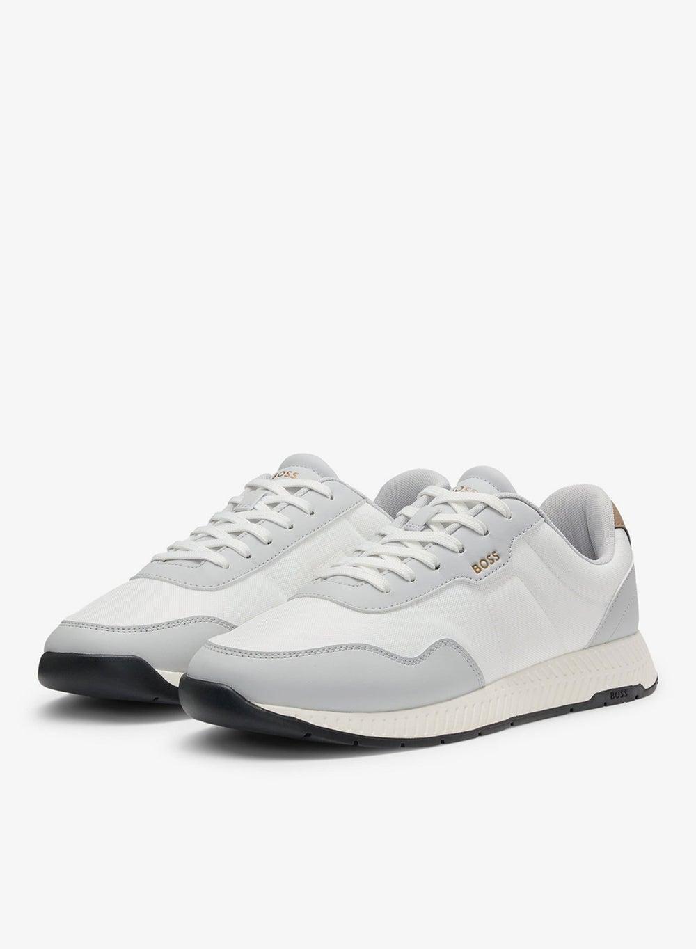 BOSS Menswear White Textured Low-Top Sneakers 50536481122 - Image 1