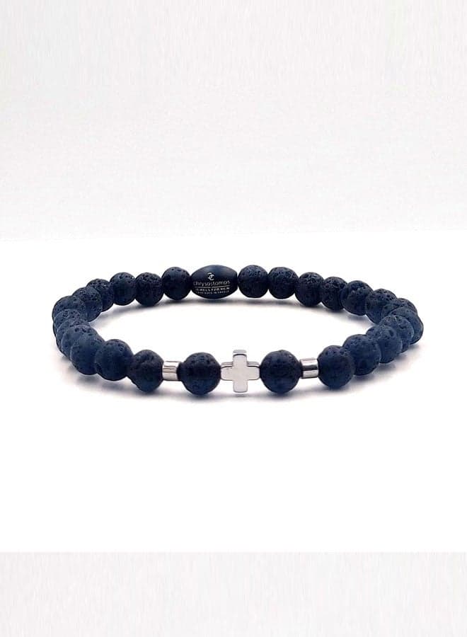 CHRYSOSTOMOS Artisanal Men's Bracelet with Hematite & Black Lava - Image 1