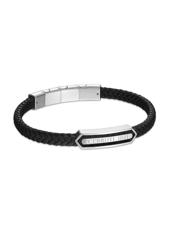CERRUTI 1881 Sandro Men's Black Leather & Stainless Steel Bracelet - Image 1