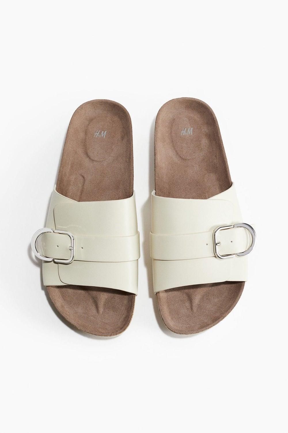 Beige Dusty Light Slides with Satin Lining and Adjustable Strap - Image 1