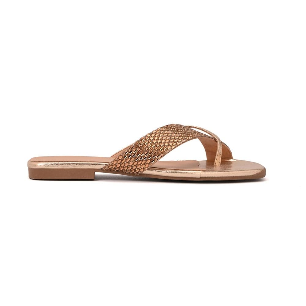 Elegant Flat Texture Gold Sandals - Brazilian Craftsmanship - Image 1