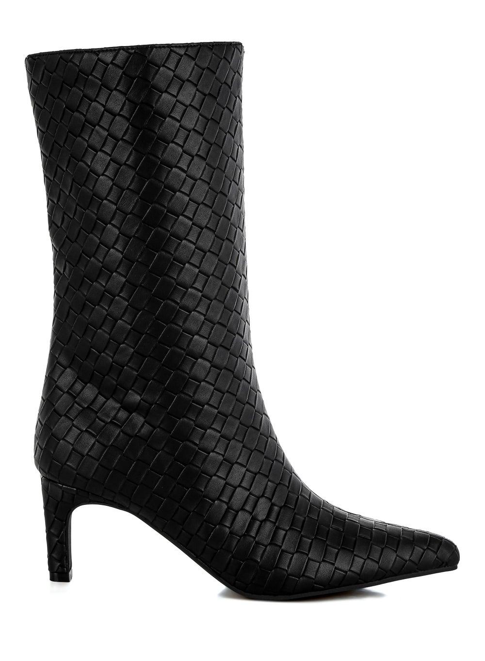 Sh5172 Black Woven Faux Leather Ankle Boots - Image 1