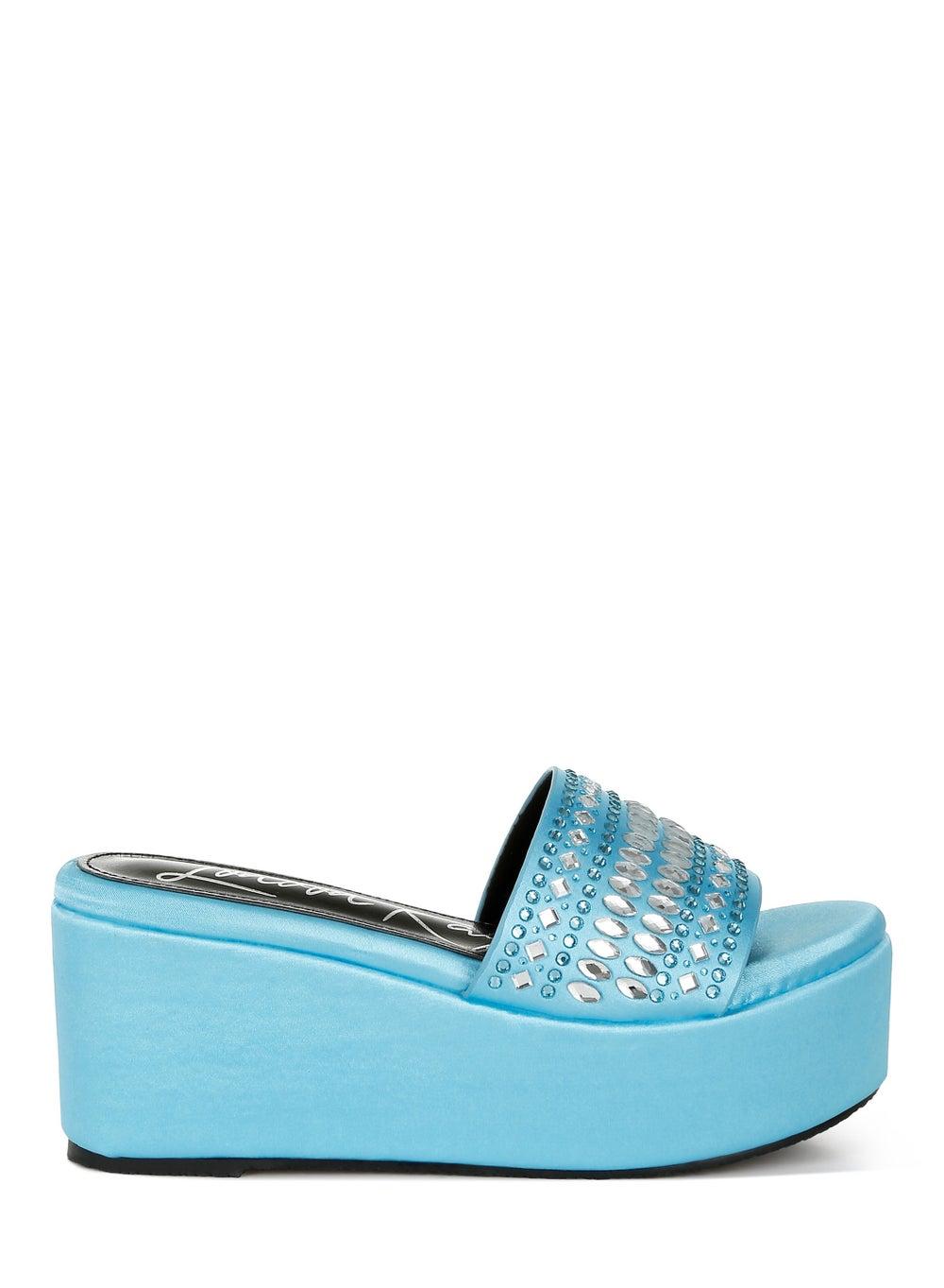 Elegant Light Blue Diamante Flatform Sandals SH4815 - Image 1