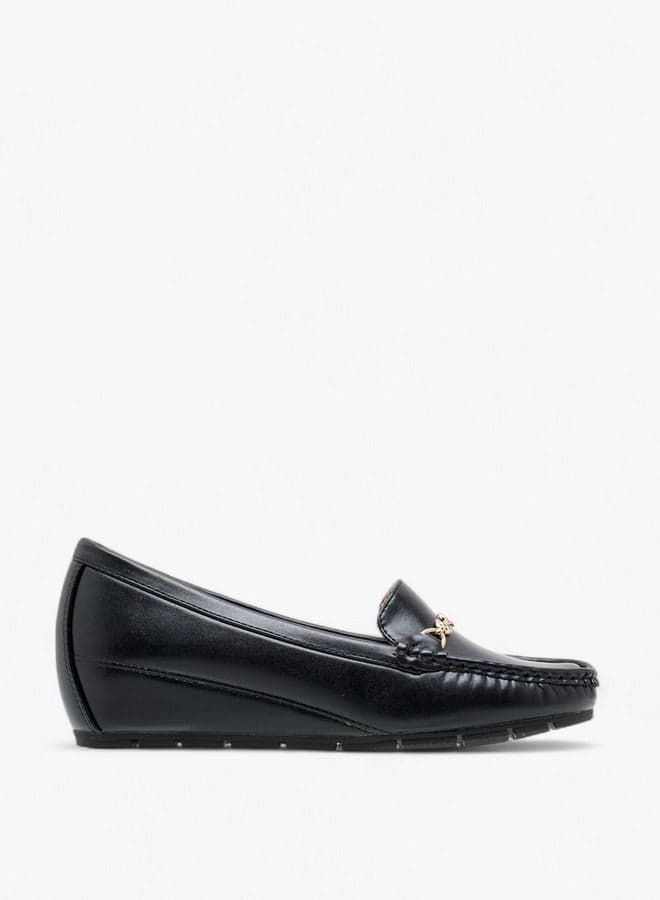 R25Aw00339 Elegant Black Wedge Loafers with Metal Accent - Image 1