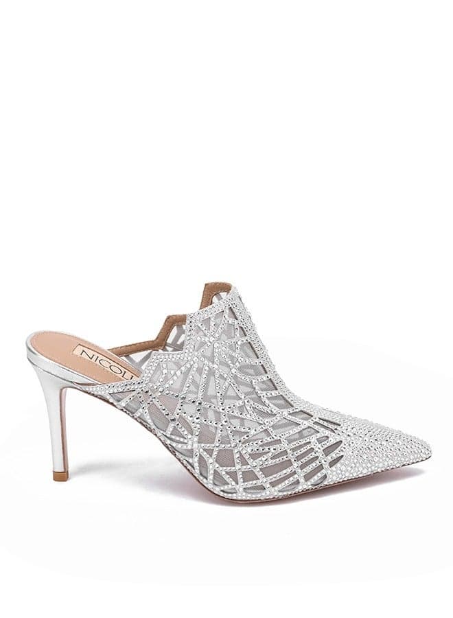 Akello Silver Embellished Mesh Pumps - Image 1