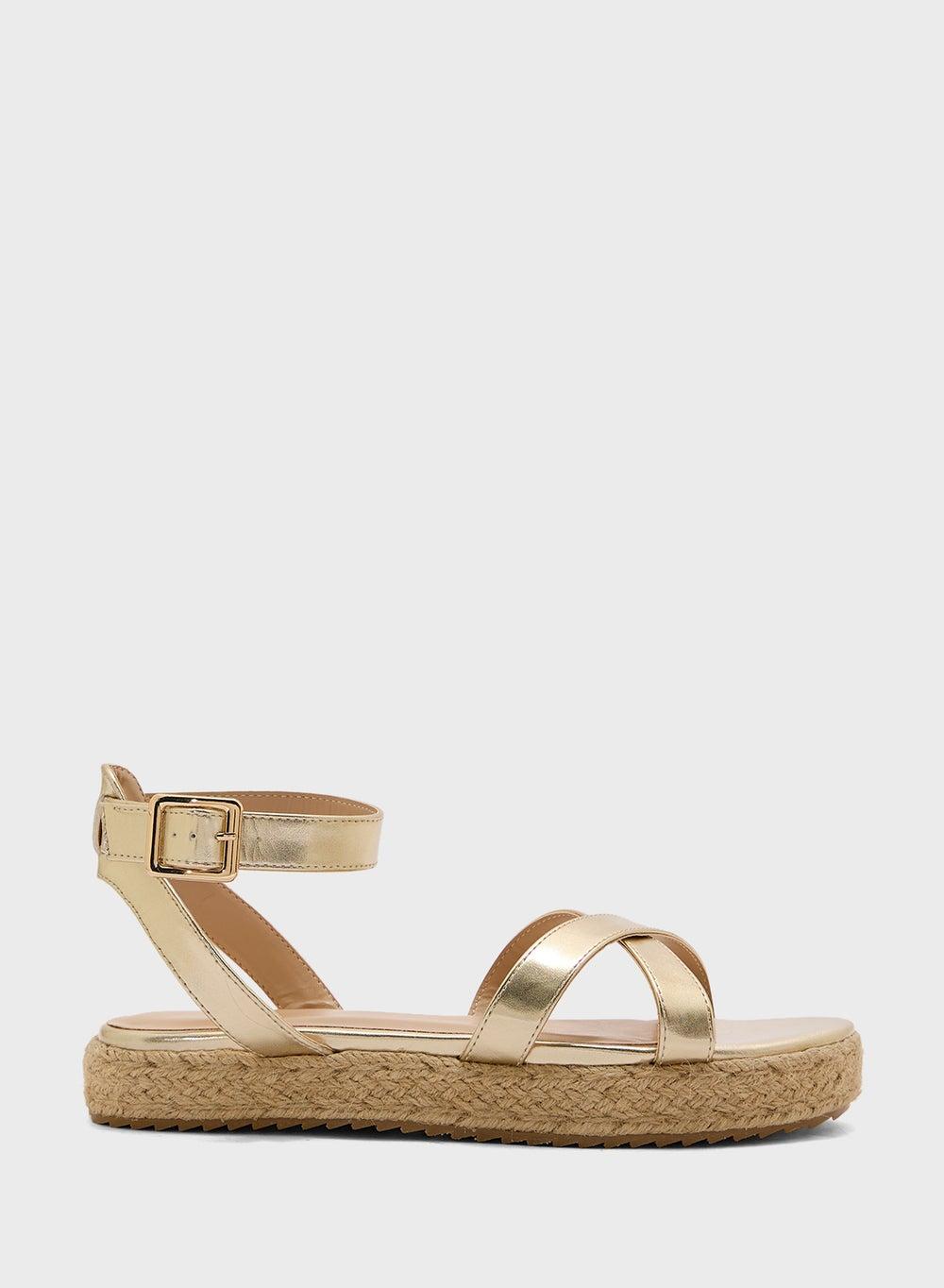 Calendula2 Golden Metallic PU Flatform Sandals - Image 1