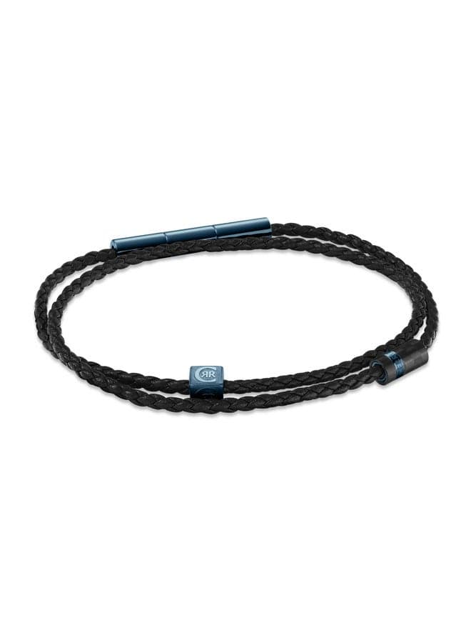 CERRUTI 1881 Massimo Blue & Black Leather Men's Bracelet - Image 1