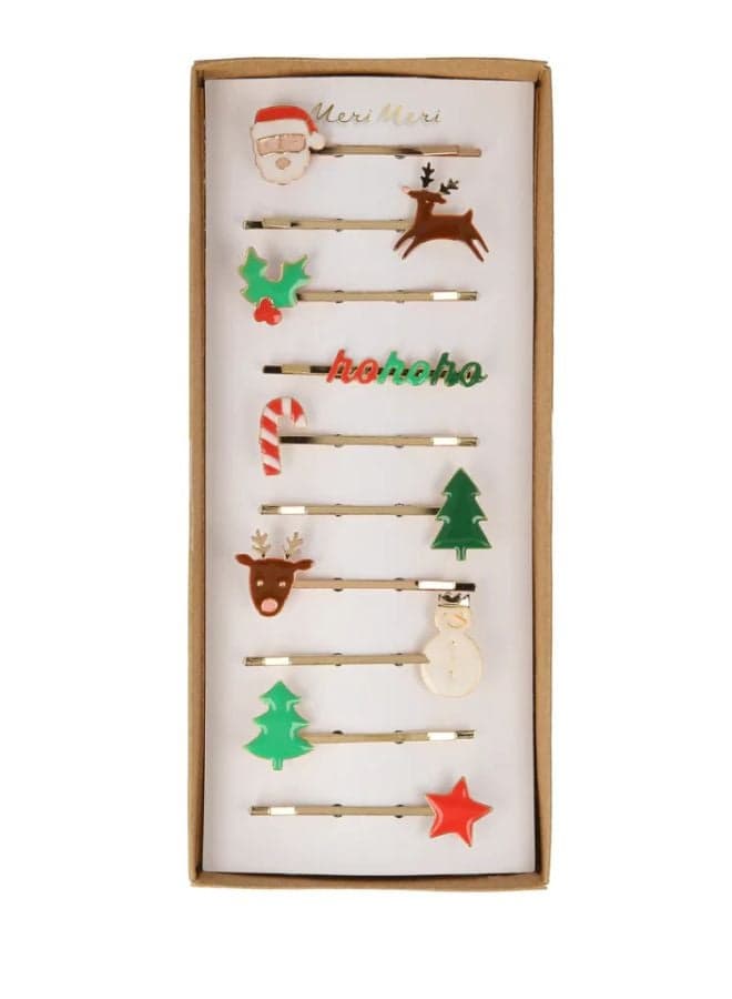 Festive Enamel Hair Slides - Bright & Gold-Toned Set of 10 - Image 1