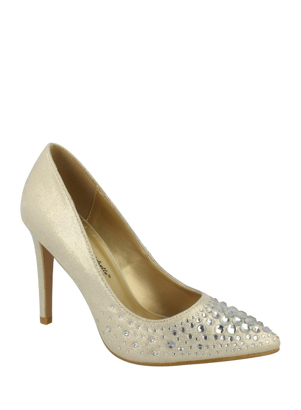 F90061Xm1 Golden Elegance Embellished Party Pumps - Image 1