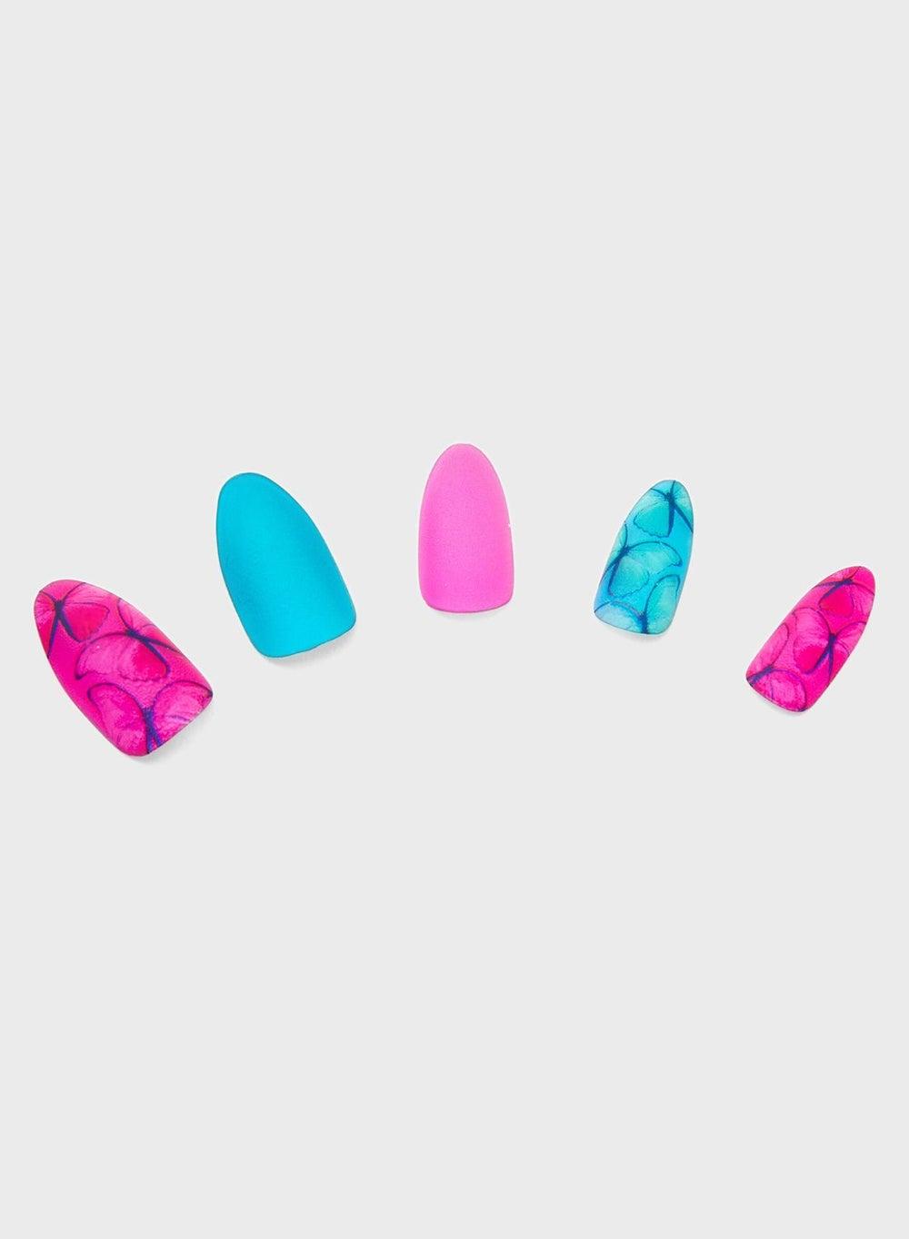 Multi Butterfly Sea Glass Artisan Faux Nails - Image 1